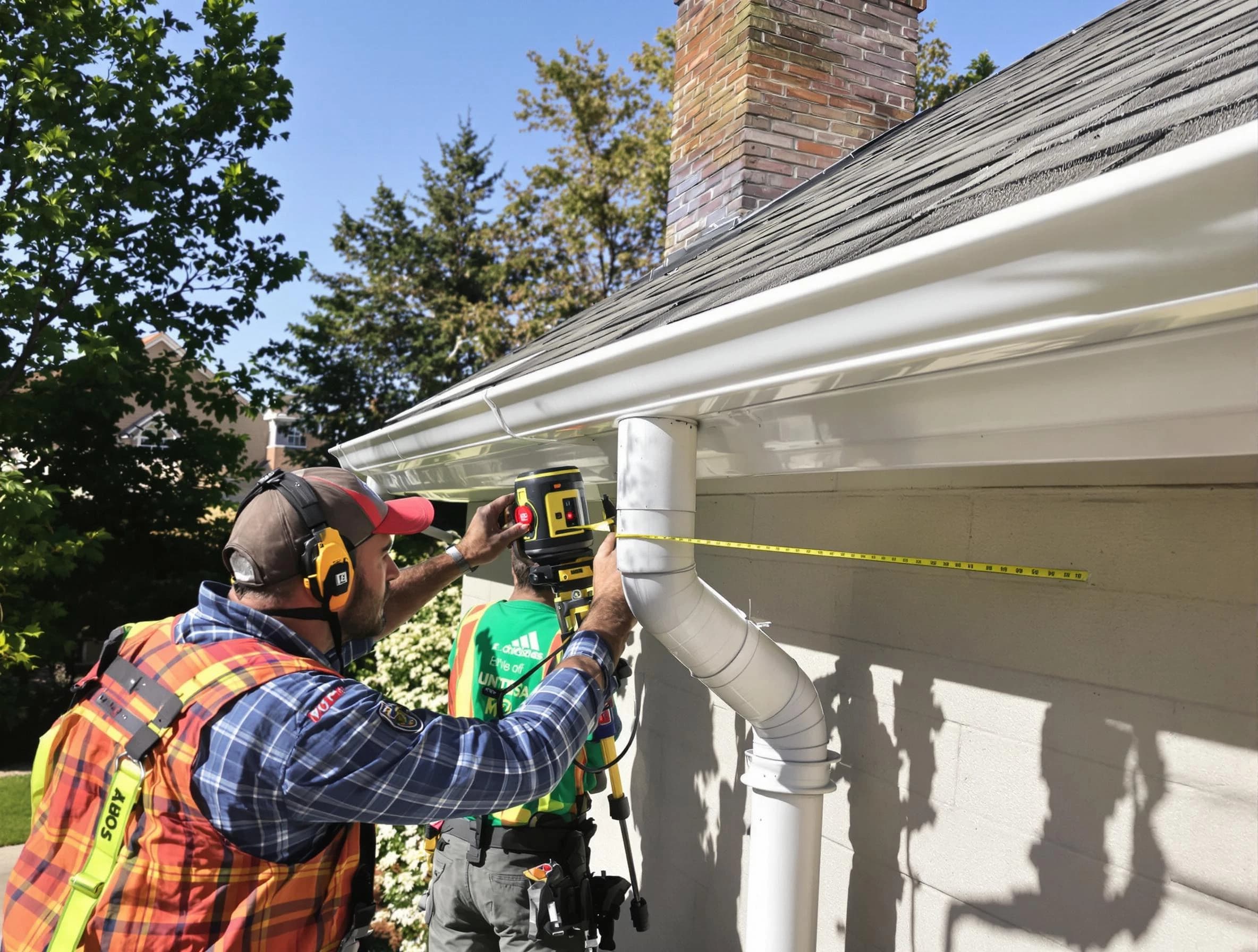 Brecksville Roofing Company installing downspouts at a property in Brecksville, OH