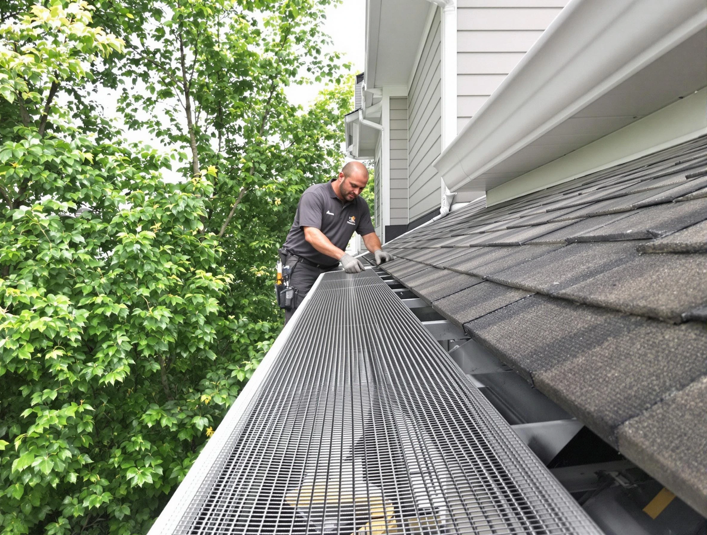 Close-up of gutter guards installed by Brecksville Roofing Company in Brecksville, OH