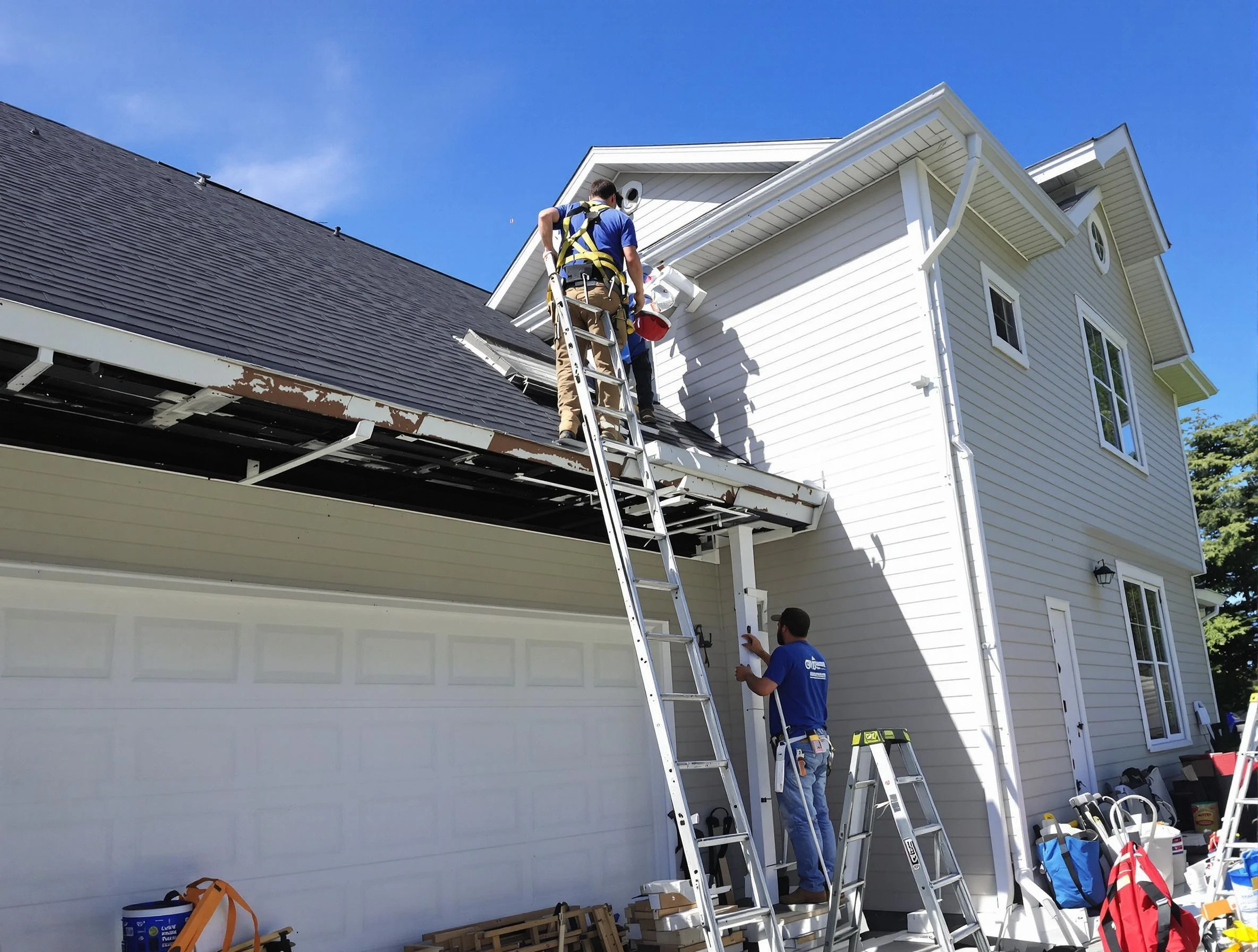 Newly replaced gutters by Brecksville Roofing Company in Brecksville, OH